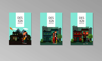 Set of 3 flat vector poster and templates.