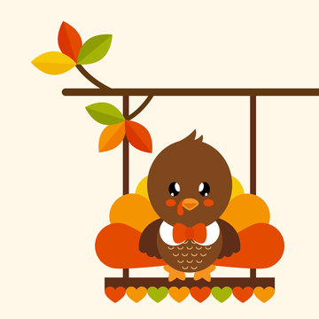 cute turkey on a branch and swing