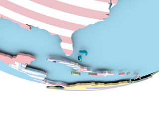 Fototapeta premium Map of Bahamas with flag on globe