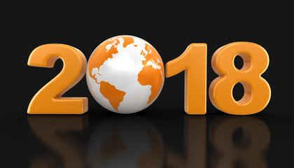 Globe with 2018. Image with clipping path.