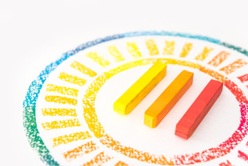 Cropped photo of circle drawn with colorful pastel chalks