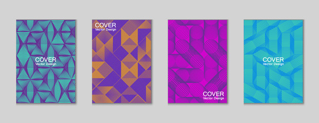 Halftone shapes minimal geometric cover templates set graphic de