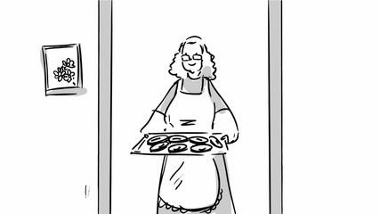 Granny holding a tray Vector storyboard sketchs