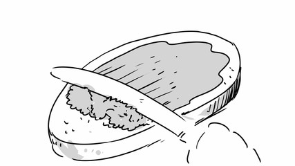 Hand smear butter or canned pate, or something on a piece of bread. Vector sketch storyboards - 174451783
