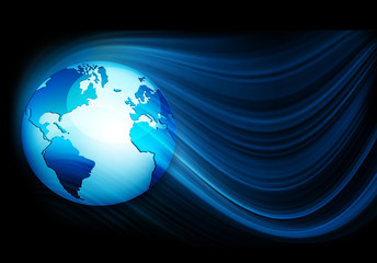 Best Internet Concept of global business. Globe, glowing lines on technological background. Wi-Fi, rays, symbols Internet, 3D illustration