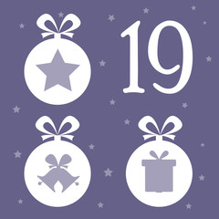 Christmas advent holiday calendar banner.  Christmas ball on background with stars. Cartoon style. Vector illustration