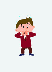 White businessman. Vector illustration isolated in a funny cartoon style. The character is surprised and worried.