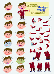 Funny cartoon of a businessman character. Face and body articulated elements, parts of body template for design work and animation. Vector illustration.