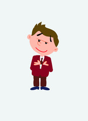 White businessman. Vector illustration isolated in a funny cartoon style. The character stands idly by, distracted.