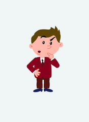 White businessman. Vector illustration isolated in a funny cartoon style. The character is doubting.