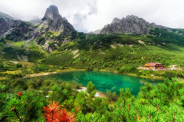 Lake Zelene Pleso in High tatras mountains, Slovakia - obrazy, fototapety, plakaty