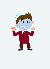 White businessman. Vector illustration isolated in a funny cartoon style. The character is terrified at something.