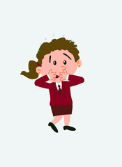 White businesswoman. Vector illustration isolated in a funny cartoon style. The character is surprised and worried.