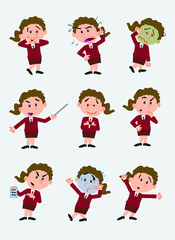 businesswoman character. Set with 9 variations for design work and animation.The character is angry, sad, happy, doubting…  Vector illustration to isolated and funny cartoons characters.