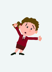 White businesswoman. Vector illustration isolated in a funny cartoon style. The character is somewhat alarmed, looking at his side.