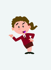 White businesswoman. Vector illustration isolated in a funny cartoon style. The character is in an incisive posture, in a positive attitude.