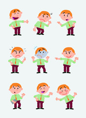Businessman character. Set with 9 variations for design work and animation. The character is angry, sad, happy, doubting, etc.  Vector illustration to isolated and funny cartoons characters.