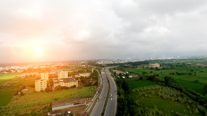 Obraz premium Highway elevated view in rural area the shot is taken using drone camera.