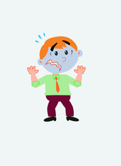 White businessman. Vector illustration isolated in a funny cartoon style. The character is terrified at something.