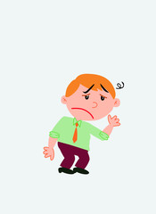 White businessman. Vector illustration isolated in a funny cartoon style. The character is very tired and somewhat dizzy.