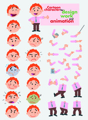 Funny cartoon of a businessman character. Face and body articulated elements, parts of body template for design work and animation. Vector illustration.