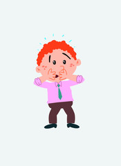 White businessman. Vector illustration isolated in a funny cartoon style. The character is surprised and worried.