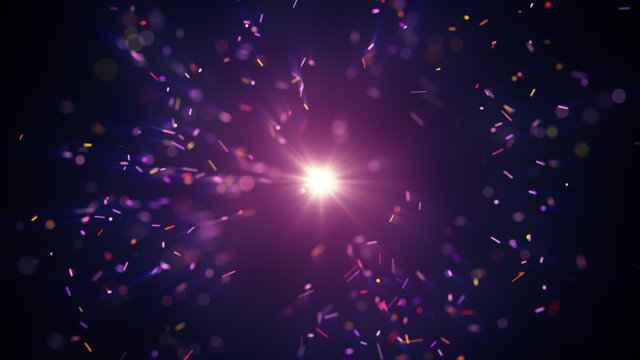 Colorful particles burst and flash light abstract background