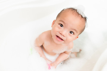 high angle view photo of handsome little boy