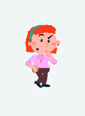White businesswoman. Vector illustration isolated in a funny cartoon style. The character is doubting.