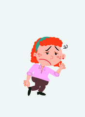 White businesswoman. Vector illustration isolated in a funny cartoon style. The character is very tired and somewhat dizzy.