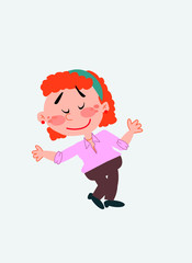 White businesswoman. Vector illustration isolated in a funny cartoon style. The character is making a gesture of welcome.