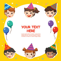 Happy Birthday. Beautiful Kids greeting funny Character & Birthday Party Invitation Card Template. Illustration card