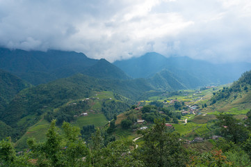 Picturesque landscape of mountain villages and rice terraces