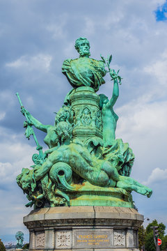 The monument to Francis Garnier in Paris, France. Monument is an ensemble carved in 1898, dedicated to Francis Garnier, naval officer and French explorer.