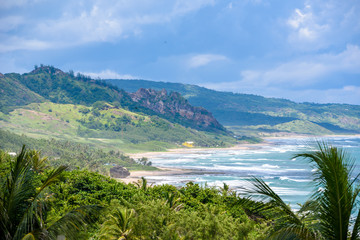 Rock formation on the beach of Bathsheba, East coast of  island Barbados, Caribbean Islands -...