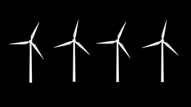 Looped animation (with alpha channel) of windmills turning at different speeds