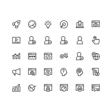 SEO Marketing Icons In Outline Style