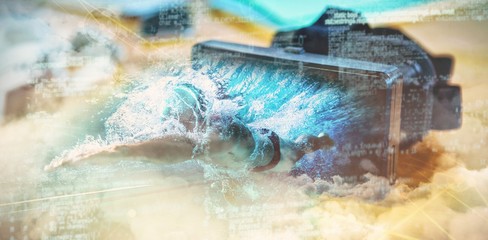 Composite image of fit swimmer training by himself