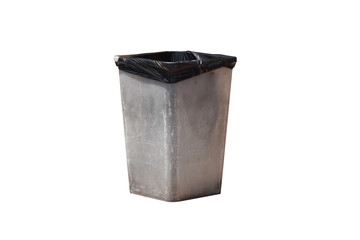 Old white bins trash without lid , Isolated on background with clipping path.