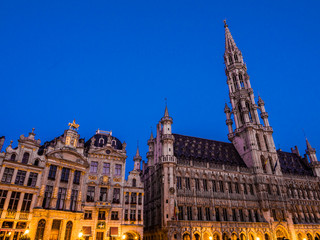 BRUSSELS, BELGIUM - AUGUST 14, 2013: Early morning view of the Town Hall in the Grand Place of  Brussels, Belgium.