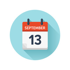 September 13. Vector flat daily calendar icon. Date and time, day, month 2018. Holiday. Season.