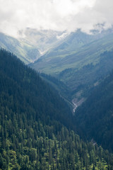 Fototapeta premium View of River Valley in Himalayas from Tosh, India