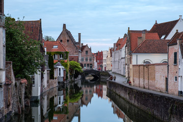 Bruges old town and canal with water reflection, Belgium