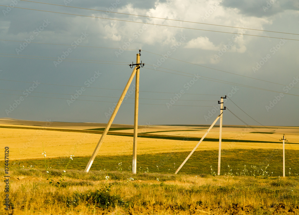 Wall mural landscape of nature with an electric pillar