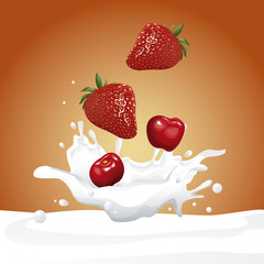 Milk and berries flyer Vector Ilustration icon urban