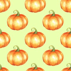 Orange pumpkins. Seamless pattern. Watercolor illustration