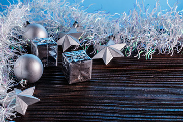 Christmas composition on a blue matte background