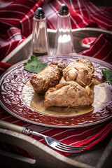 Tasty roulades beef on plate.