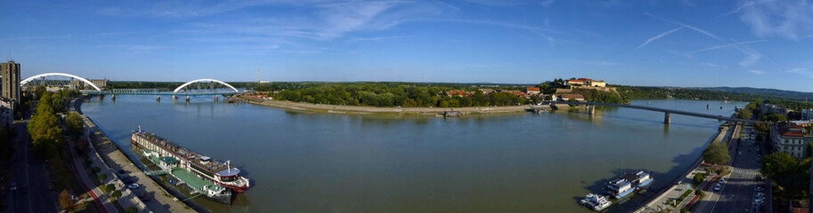 Fototapeta na wymiar Panoramic view od river Danube, Petrovaradin fotress in Novi Sad