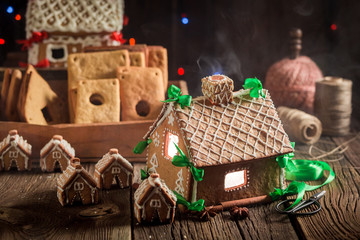 Gorgeous Christmas gingerbread cottage in the old workshop